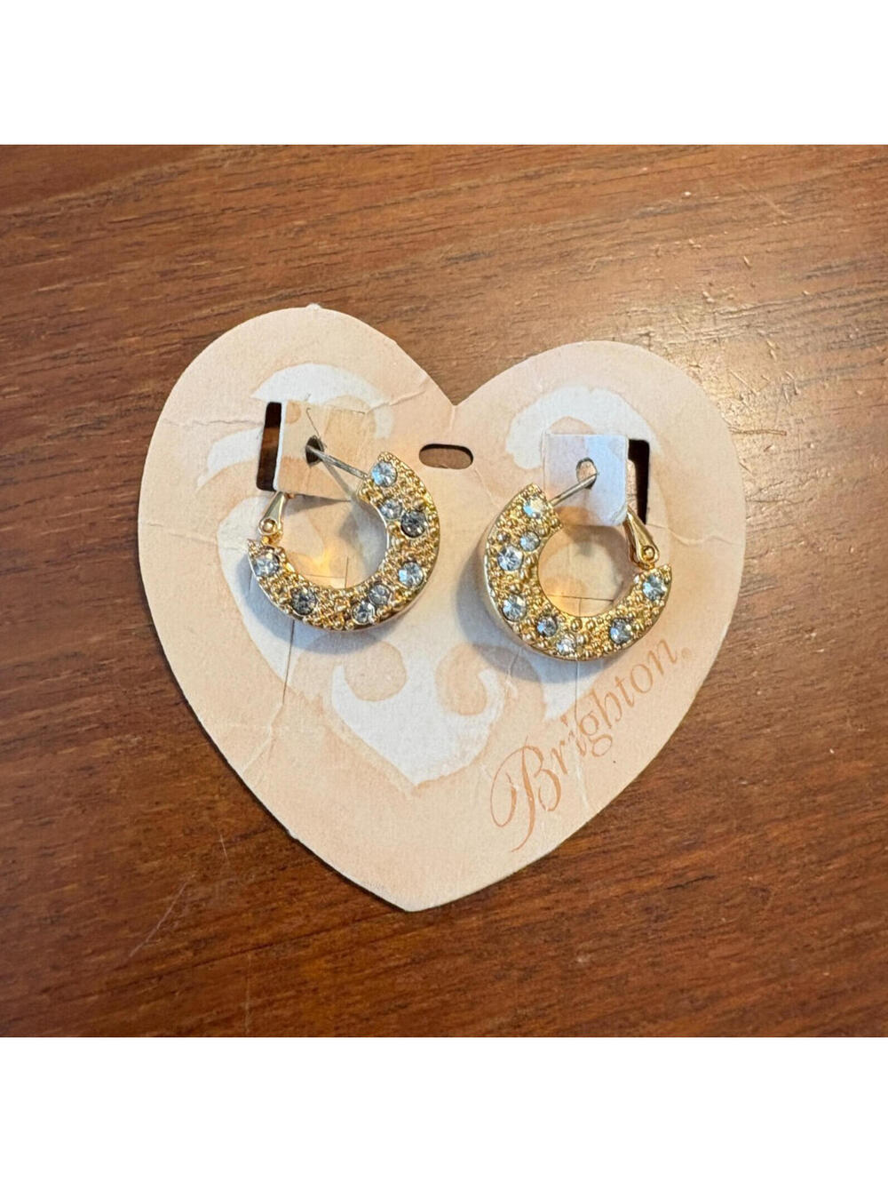 Brighton Gold Tone Tuscan Sun Crystal Hoop Leverback Pierced Earrings